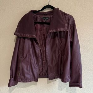 New Look Women's Deep Burgundy Leather Jacket